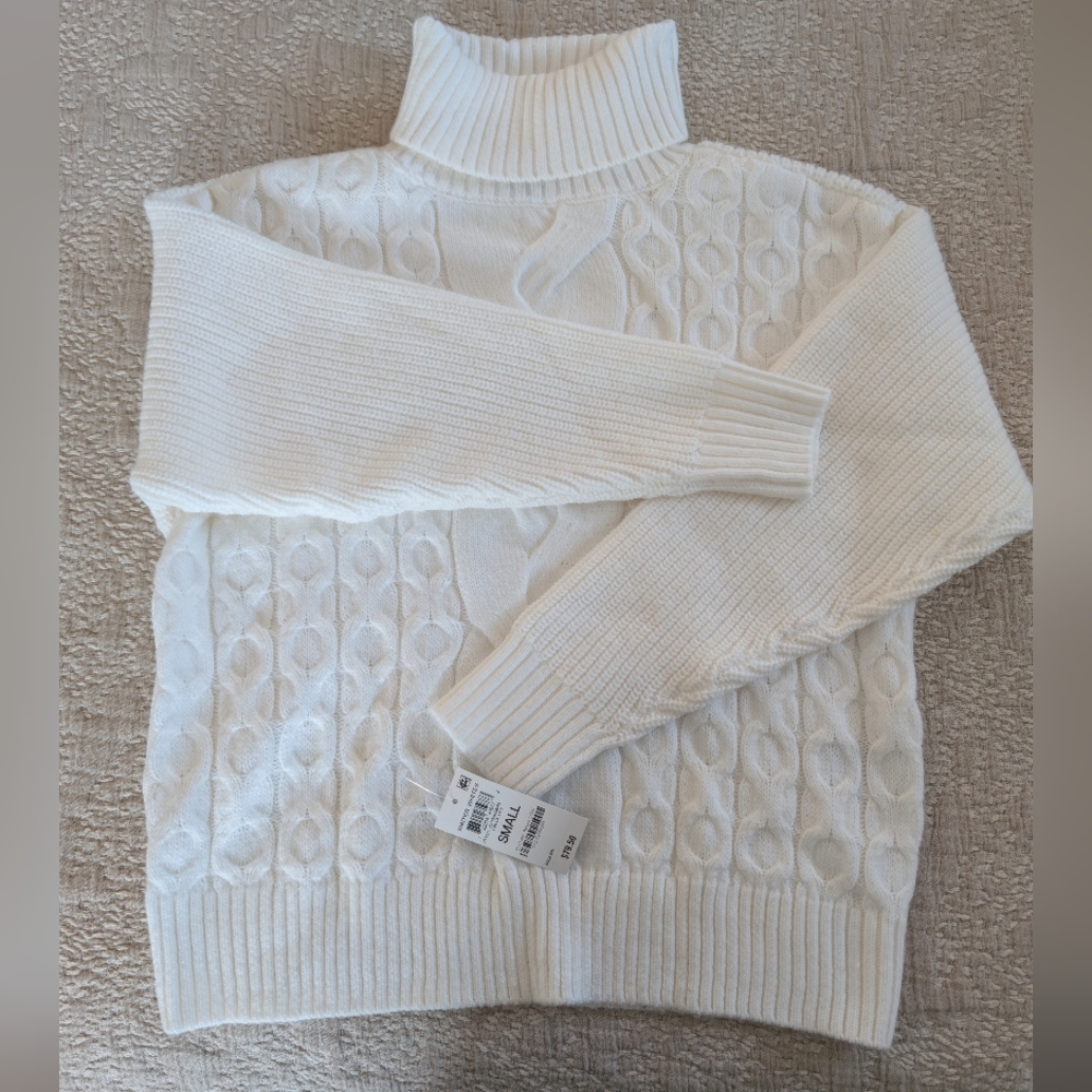 Alfani White Textured Turtleneck Sweater